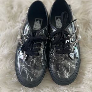 Black Authentic Lace up Vans with Charms Lightening bolt Vans